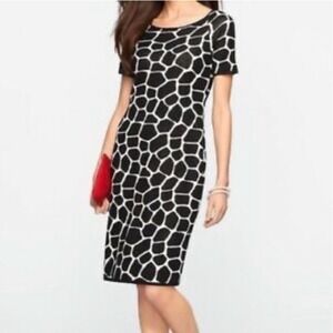 Talbots‎ Women's Black White Giraffe Print Knit Sheath Dress Cotton Wool Vintage